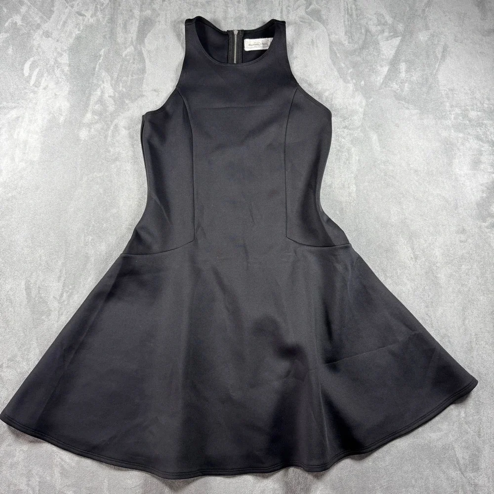 Abercrombie & Fitch Black Fit and Flare Scuba‎ Dress Medium Racerback Zip Back